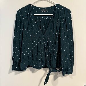 Madewell Teal Polka Dot Wrap Cropped Blouse